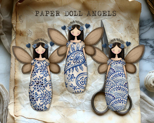 Printable Paper Doll Angel Template -  Blue & White